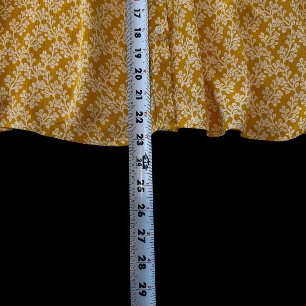 Loft Floral Smocked Puff‎ Sleeve Crinkle Knit Mustard Yellow Blouse Small #233